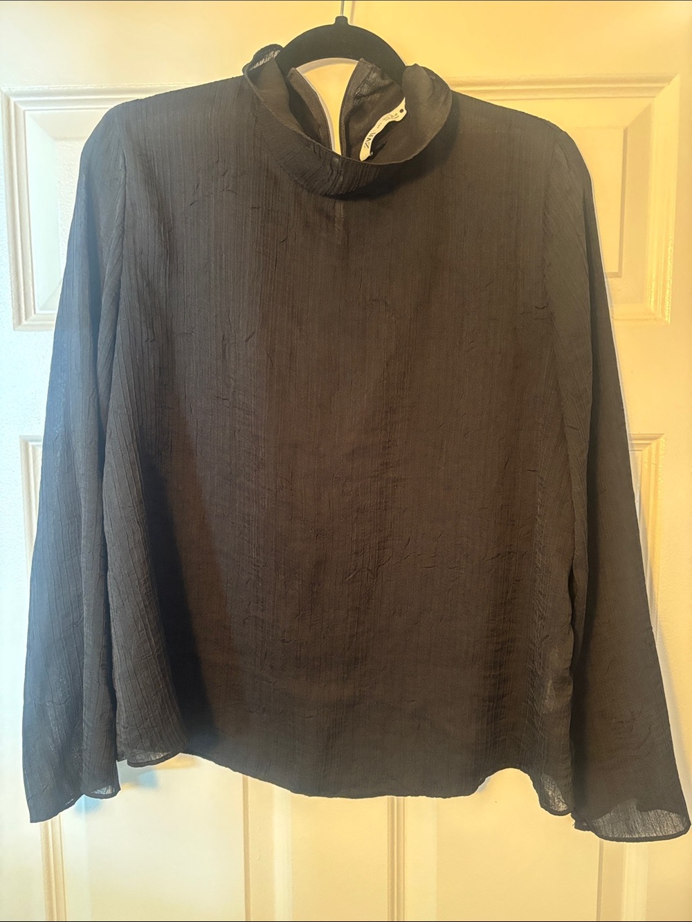 Zara Black High-Neck Long Sleeve Blouse